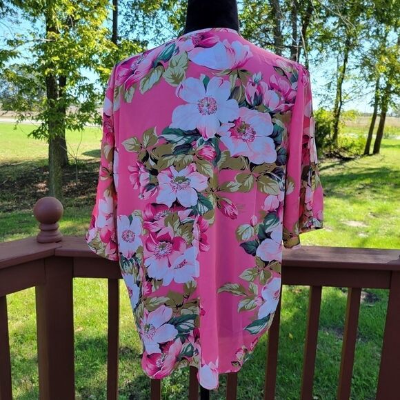 Iman   Ladies Pink Multicolor Floral Wrap Blouse, sz Large - Picture 4 of 14